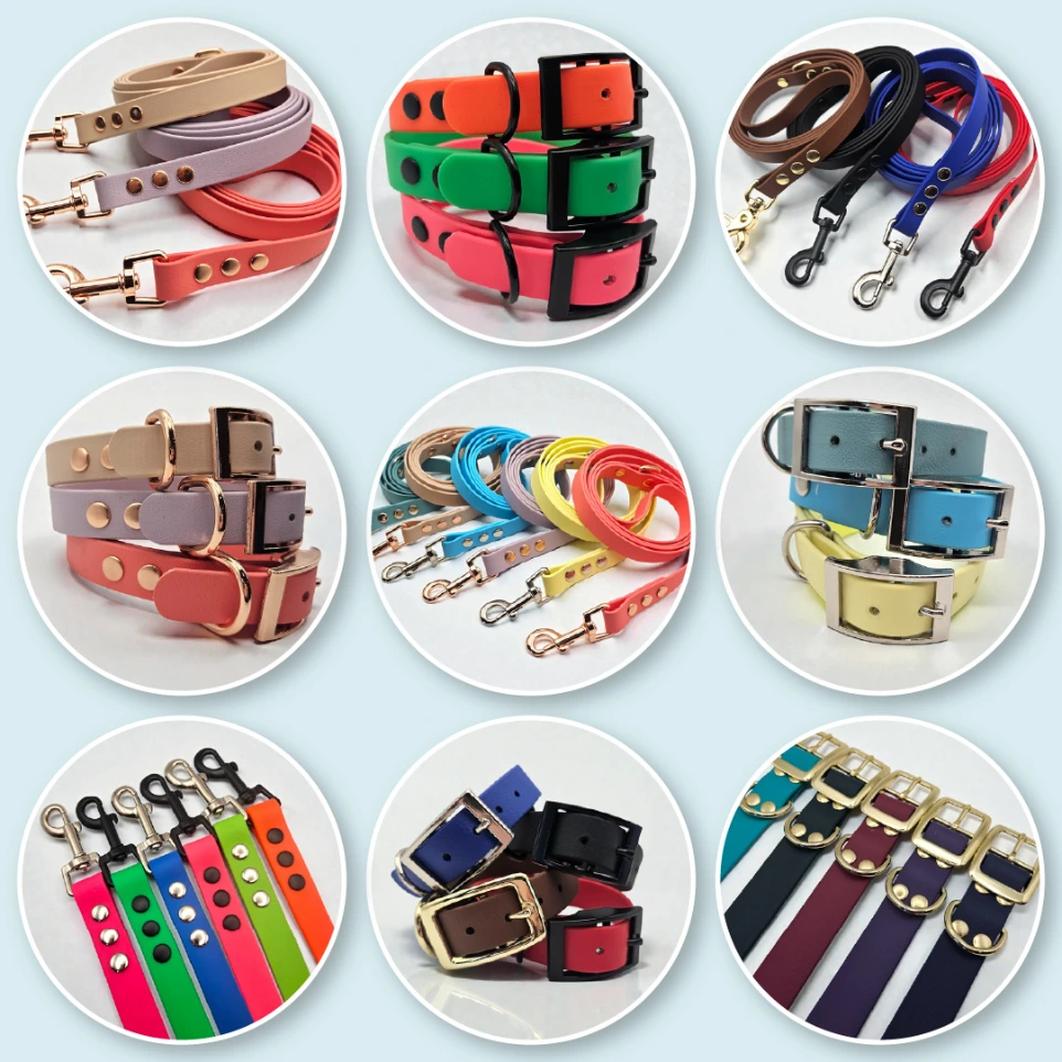 Colourful waterproof BioThane dog collars and leads in multiple colours - The Classic Range by Ponies & Pups