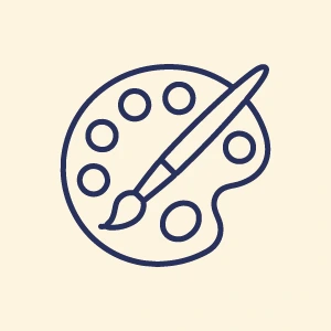 Artist paint palette and brush icon representing colour collections