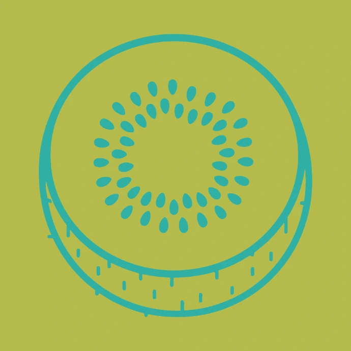 Kiwi Zing colour palette icon - teal and lime kiwi symbol
