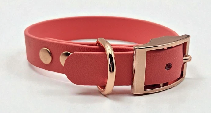 A coral BioThane Dog Collar by Ponies and Pups