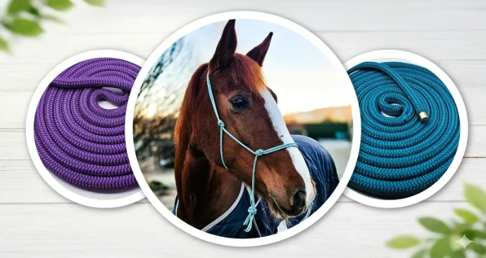 Brand graphic featuring Patsy in a Precision Halter flanked by coiled groundwork ropes.