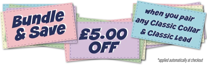  Bundle and Save Offer: Get £5 off when you buy a handcrafted Classic BioThane dog collar and lead together at Ponies &amp; Pups.