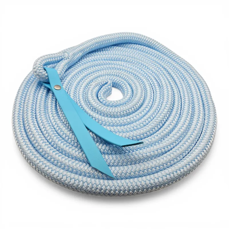 Premium handcrafted lead rope with a sky blue and white woven pattern, finished with a light blue BioThane® popper and rivet. Fully waterproof, stink-proof, easy to clean, durable, and stylish for horse handling.