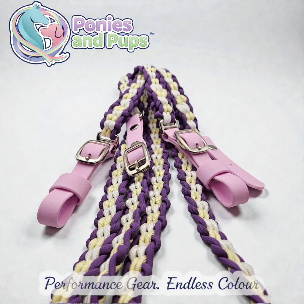 [ENGREIN-LILAC-SPONY-1] Braided English Reins | Lilac Bloom (Small Pony)