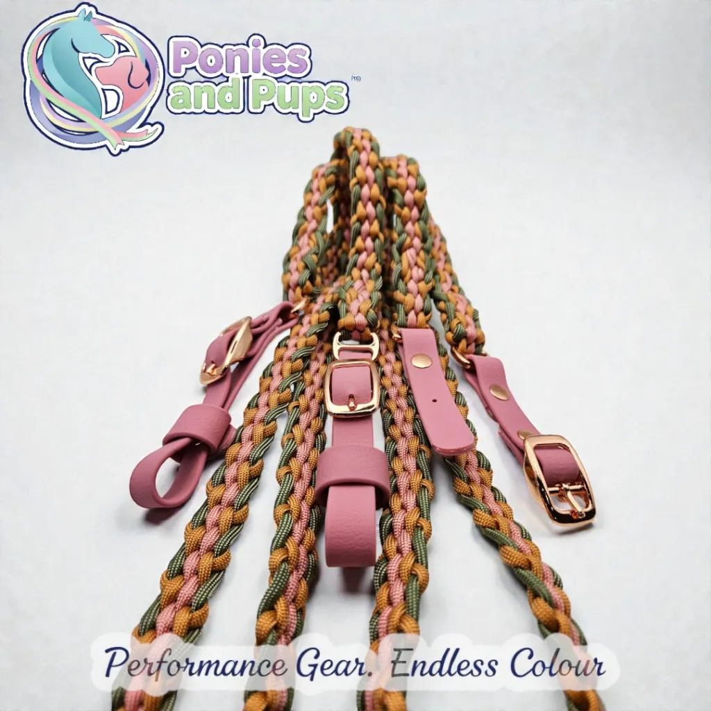 [ENGREIN-MISTY-SPONY-1] Braided English Reins | Misty Coral (Small Pony)