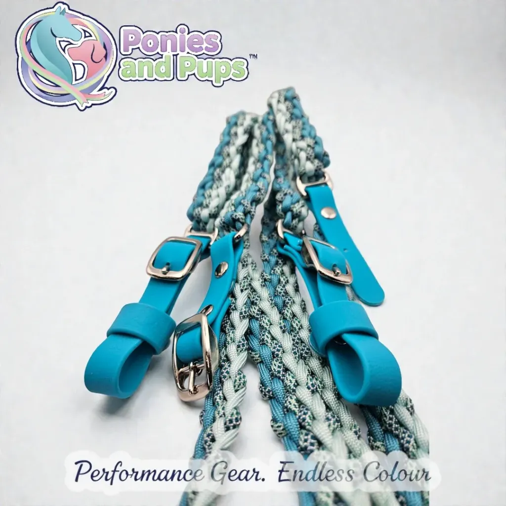 [ENGREIN-SEAFO-SPONY-1] Braided English Reins | Sea Foam (Small Pony)